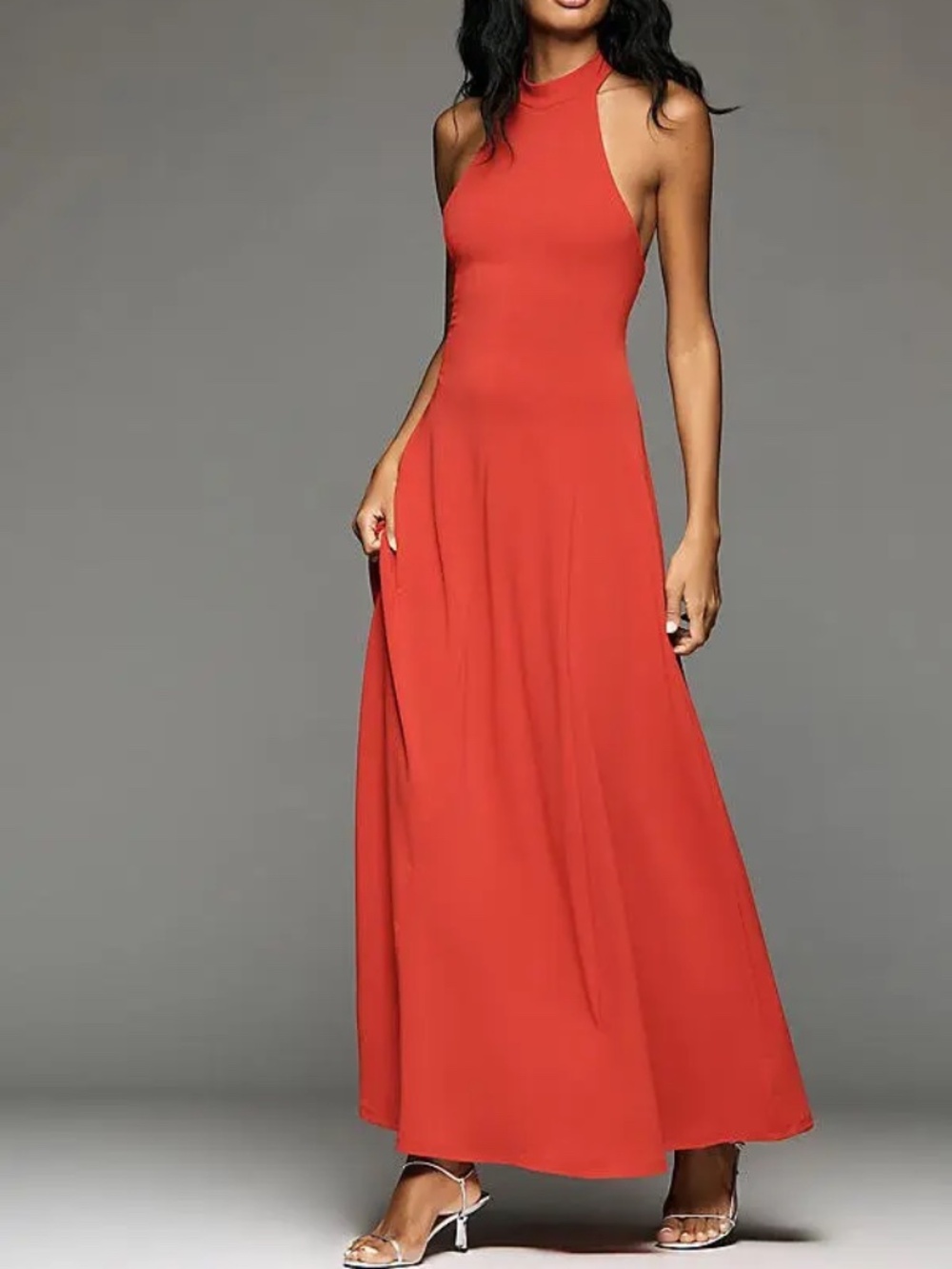 By Anthropologie Halter Open-Back A-Line Maxi Dress in HAUTE RED nwt size M
